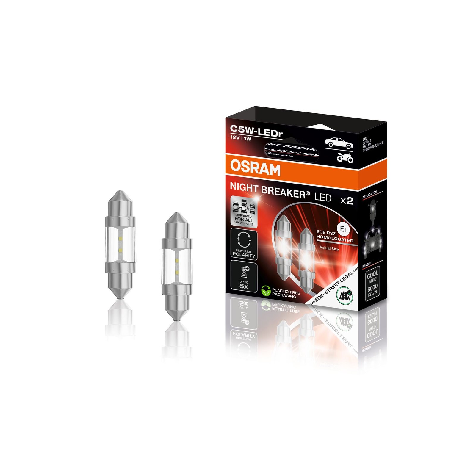 C5W NIGHT BREAKER LED ECE StVZO-Konforme LED 2 St. OSRAM C5W NIGHT BREAKER LED ECE StVZO-Konforme LED 2 St. OSRAM