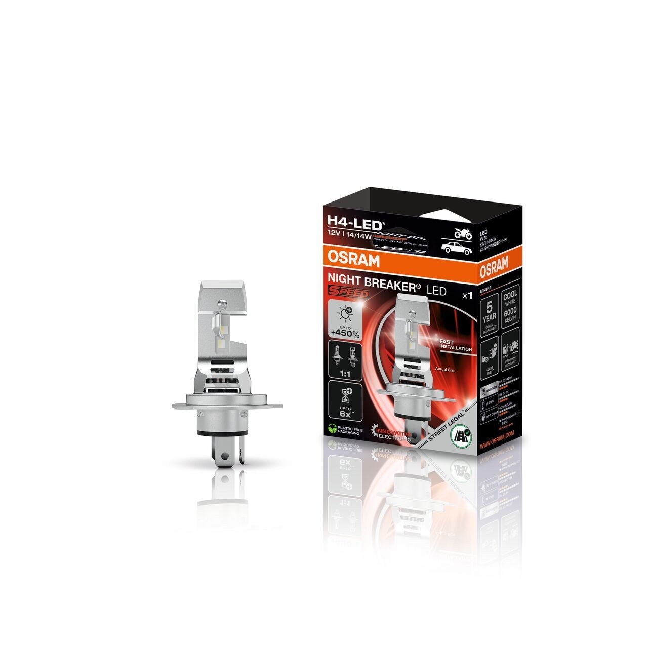 H4 NIGHT BREAKER LED SPEED 450 Motorrad LED-Nachrüstlampe 1St. OSRAM H4 NIGHT BREAKER LED SPEED 450 Motorrad LED-Nachrüstlampe 1St. OSRAM