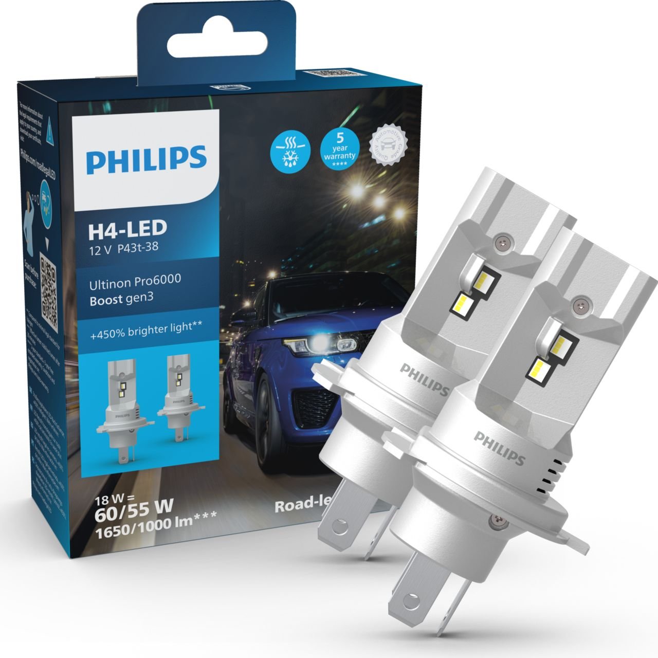 LED H4 12V/24 18W Ultinon Pro6000 Boost Gen3 +450% mit Straßenzul. 2St. Philips LED H4 12V/24 18W Ultinon Pro6000 Boost Gen3 +450% mit Straßenzul. 2St. Philips