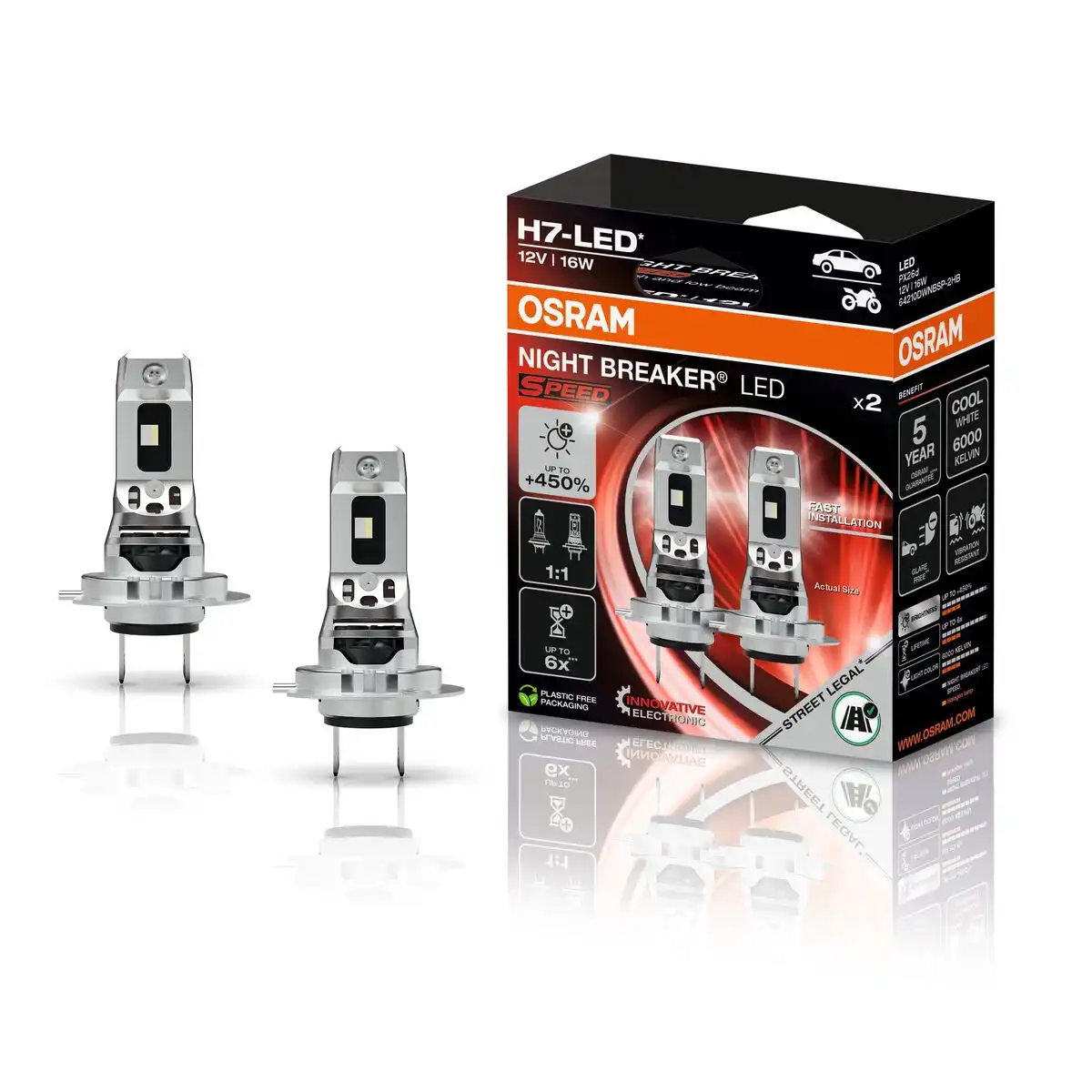 2x ORIGINAL H7 NIGHT BREAKER LED SPEED 450 StVZO-Konforme LED-Nachrüstlampe OSRAM 2x ORIGINAL H7 NIGHT BREAKER LED SPEED 450 StVZO-Konforme LED-Nachrüstlampe OSRAM