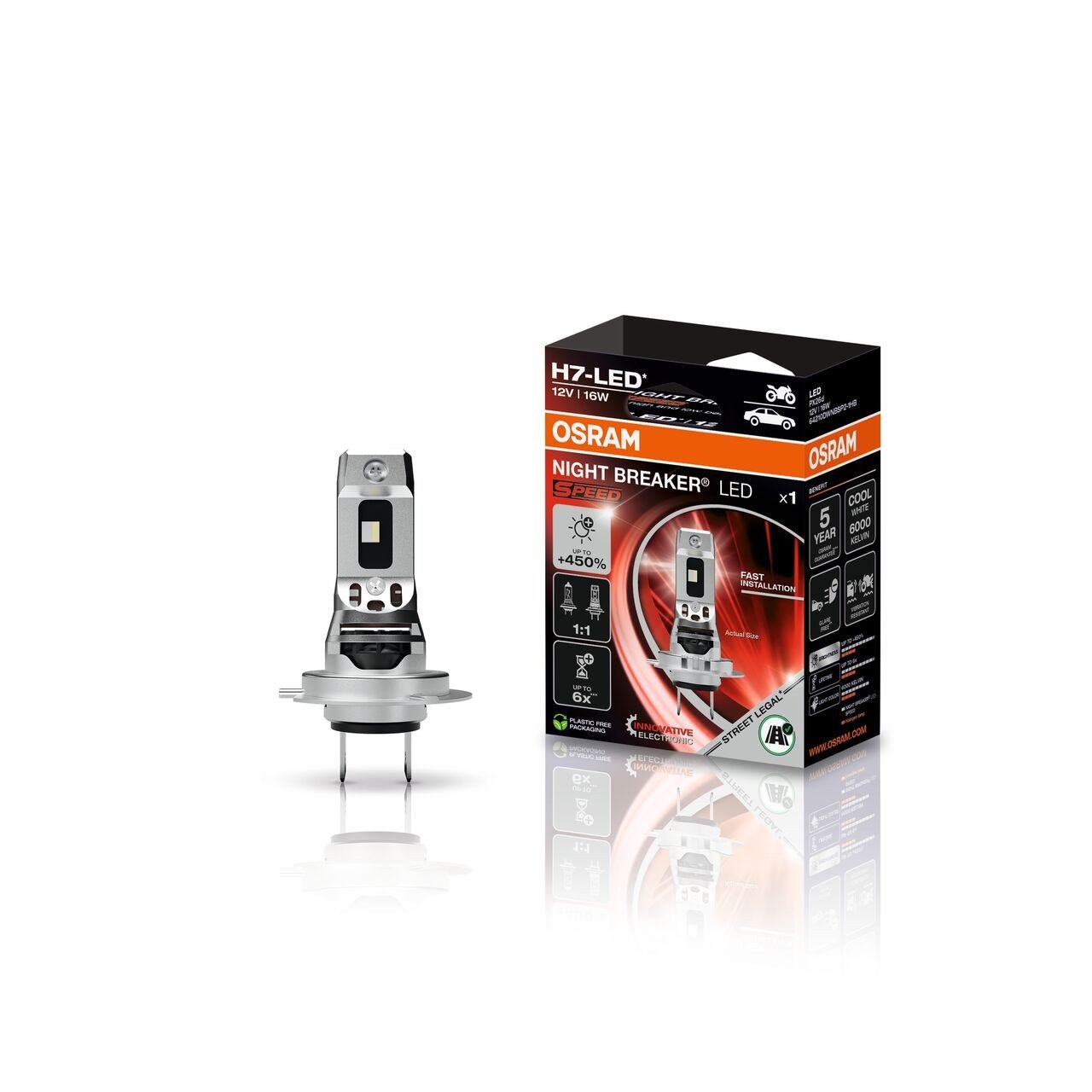 H7 NIGHT BREAKER LED SPEED 450 Motorrad LED-Nachrüstlampe 1St. OSRAM H7 NIGHT BREAKER LED SPEED 450 Motorrad LED-Nachrüstlampe 1St. OSRAM