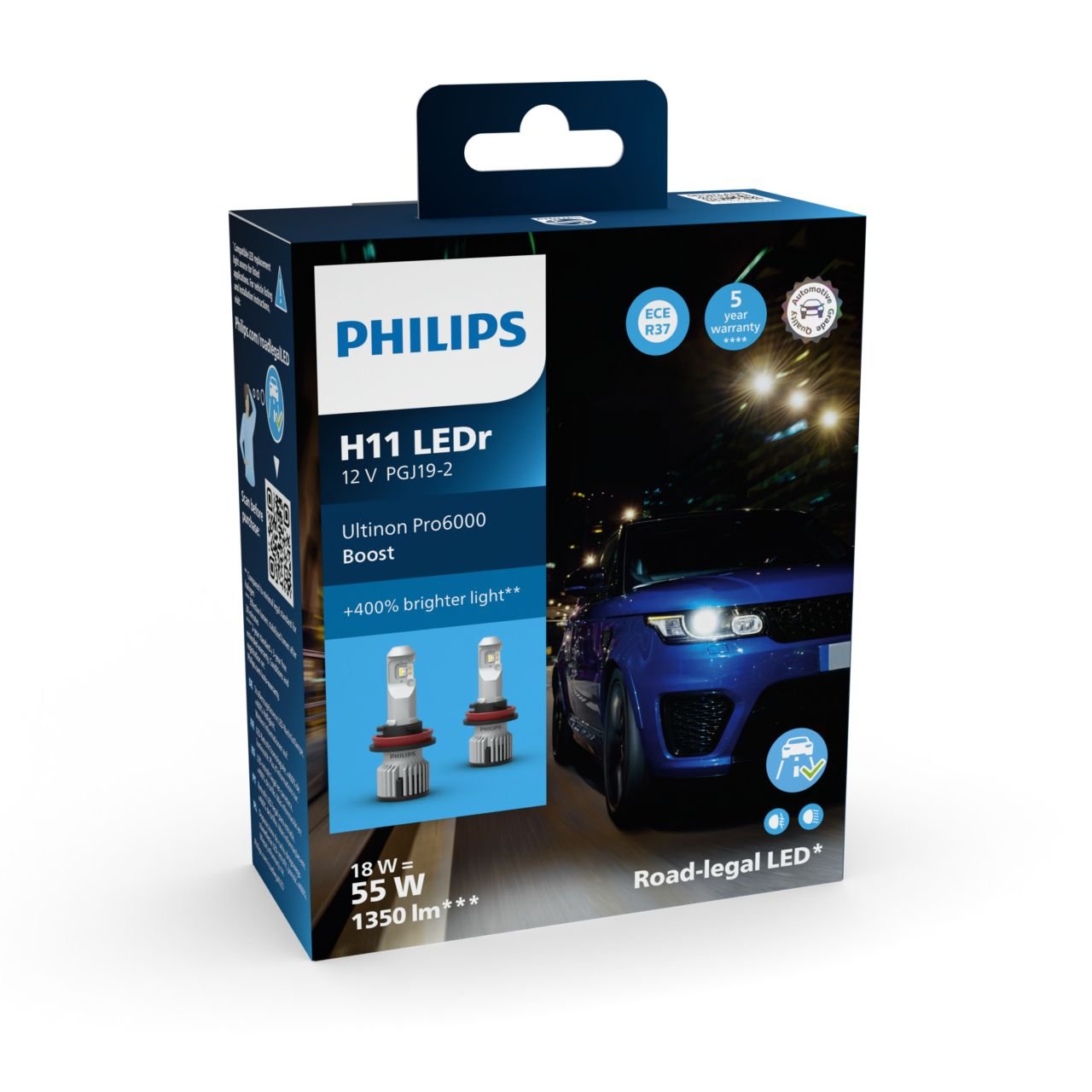 H11 12V 18W Ultinon Pro6000 Boost 5800K +400% mit Strassenzulassung 2St. Philips H11 12V 18W Ultinon Pro6000 Boost 5800K +400% mit Strassenzulassung 2St. Philips